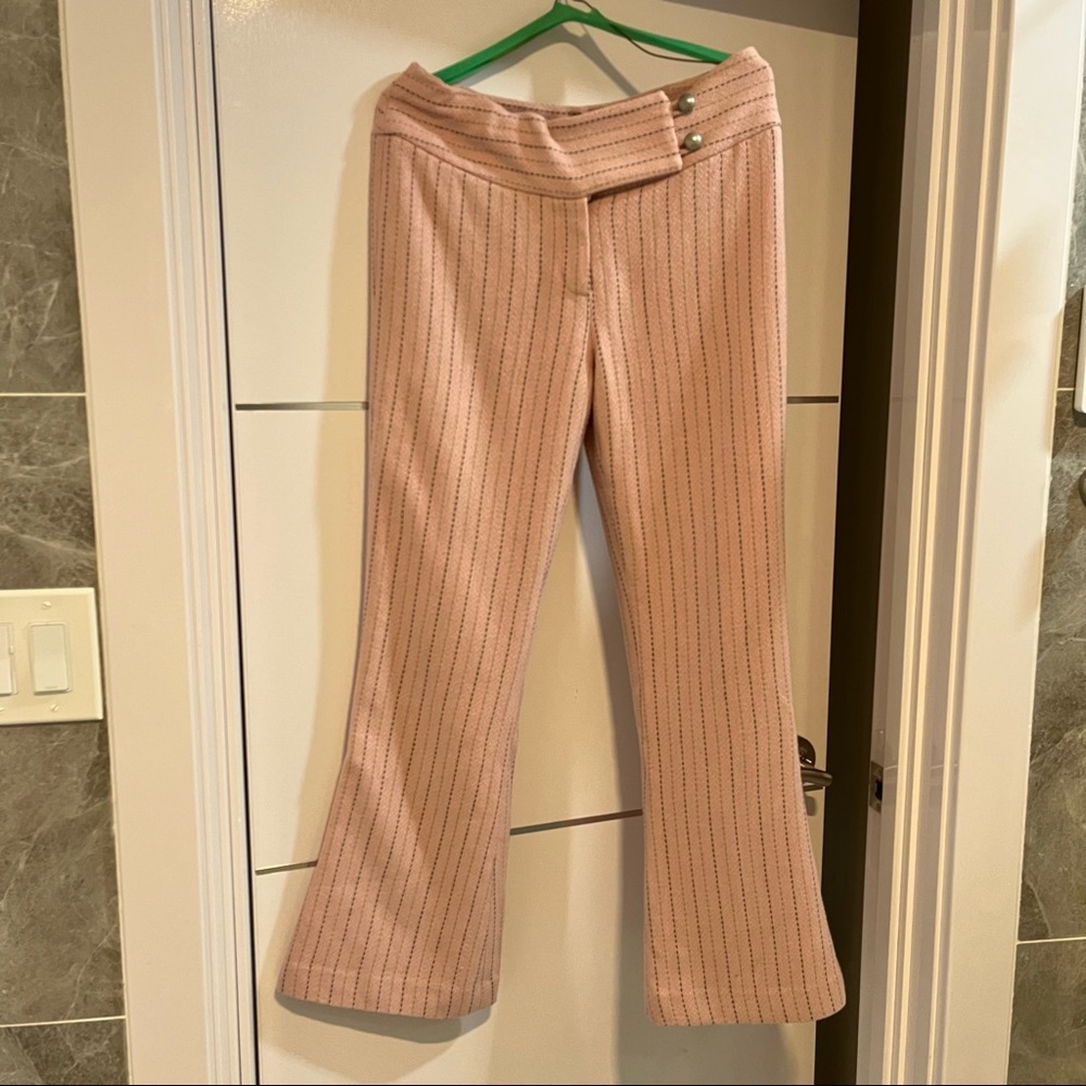 MetroStyle fully lined pinstripe wool pink bootcut pants